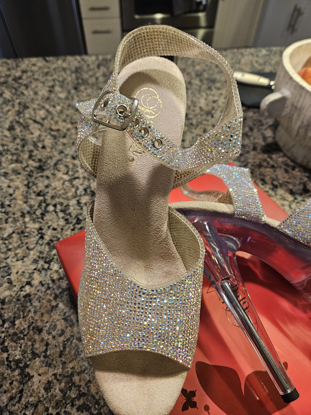 Sparkling Crystal Open-Toe Women’s Heels in Champagne